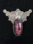 Antique Baroque Art Nouveau Ornate Repouss   Glass Stone Silver Brooch Sash Pin