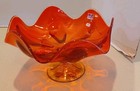 Vintage Viking Glass 6 Petal Persimmon Pedestal Compote   Candle Holders-label