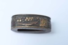 Fuchi Kashira Japanese Antique Mumei Hagi  bush Clover  Design Shakudo Edo Era
