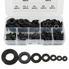 350pcs Set 7 Sizes Black Nylon Flat Washer Assortment Kit M2 m2 5 m3 m4 m5 m6 m8
