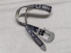 Vintage Rhinestone Buckle Belt Studded Horse Shoe 36 Black Western Cowboy