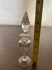 Vtg Clear Floral Etched Glass Perfume Bottle W stopper 7 h