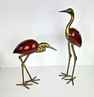 Vintage Pair Brass   Wood Crane Heron Bird Sculptures Mcm