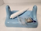 Vintage Blue Ceramic Tp Toilet Paper Holder Screw In Drywall Mid Century Modern