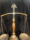 Vtg Scales Of Justice Eagle Brass Wood   Metal Mcm Antique Brass Tone Balance 