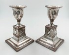 Rare Pair Dwarf Pedestal Candlesticks Old Sheffield Plate George Iii C1785