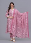 Women s Pure Cotton Printed Straight Kurta Set With Palazzo Pants   Dupatta