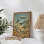 Framed Vintage Intergalactic Western Canvas Wall Art  Alien Ufo Abducting Cow   