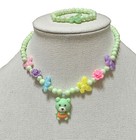Teddy Bear Beaded Necklace   Bracelet  Girls Jewelry Set  Blue  Green Or Pink