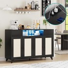 Sideboard Buffet Cabinet 4 Rattan Doors 2 Drawers Built-in Power Outlet And Led