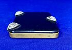 Vtg Art Deco Brass  Black Lacquer   Clear Rhinestone Mirror Compact  82