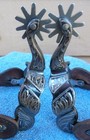Blued Black Etching On Band Silver Horse Spurs Champion Turf Straps