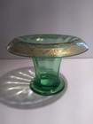 Vintage antique Tiffin Glass Green Gold Fransiscan Trim Console Bowl vase 5 1 2 