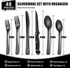 49-piece Black Silverware Set With Organizer  Stainless Steel Tree Pattern Black