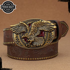 Vintage Western Leather Eagle Belt Buckle Mens High Quality Dark Brown