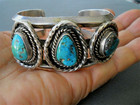 Heavy Native American Navajo Morenci Turquoise Sterlin Silver Cuff Bracelet 114g