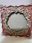 Pewter  Metal   Glass Small Photo Picture Frame W Enamel   Embossed Rose Flower