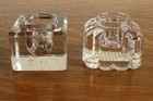 2 Antique Square Shape Clear Glass Heavy Crystal Old Desk Top Inkwells
