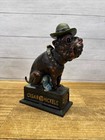 Vtg Ole Puffer Cast Iron Mechanical Coin Bank Bulldog Smoking Cigar Reproduction