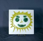 Vintage Mcm Bennington Pottery Sun Face Square Tile Wall Decor  1532