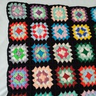 Granny Square Afghan Blanket Throw Handcrafted Crochet 49 x66  Black Colorful