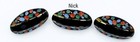 3 Pc Antique Black Glass   Colorful Enamel Button
