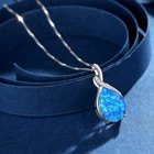 925 Sterling Silver Simulated Blue Opal Gemstone Pendant Necklace Gift For Women