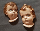 Vintage Pair Painted Chalkware Nursery Wall Hanging Plaques Baby Faces 