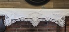 Vintage Fireplace Mantel Scarf Battenburg Lace W  Embroidered Flowers  Cotton