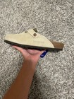 Birkenstock Boston Suede Clogs Womens Taupe Normal Soft Footbed Sandals