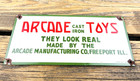 Vintage 10x4 5  Arcade Cast Iron Toys Porcelain Pump Station Gasoline Gas Sign