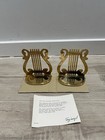Vtg Solid Brass Harp Lyre Musical Note Bookends Pair Heavy Mcm Art Deco Taiwan