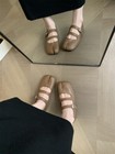 Womens Casual Leather Hollow Tabi Split Toe Mary Janes Bukcle Strap Shoes Flats