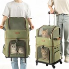 2 In 1 Rolling Pet Dog Cat Backpack Carrier With Wheels Breathable Shoulder Bag