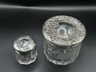 Vintage Sterling Silver   Intaglio Cut Crystal Powder   Dresser Jars     C 1920