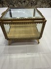 Vintage Gold Ormolu Jewelry Casket Trinket Box Beveled Glass Square
