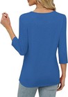 Pleated 3 4 Sleeve Womens Blouse Crew Neck Lightweight Casual Top S-xxl Summer
