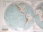 1915 Original Antique Map Of The World Hemispheres Globes Europe America Asia