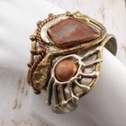 Vintage Brutalist Mixed Metal Copper Brass Silver Agate Wide 7  Cuff Bracelet