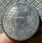 1869 Thailand 1 Baht Silver Coin With Interesting Countermark  Unc But Damaged 