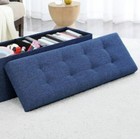 Blue Storage Ottoman Tufted Linen Bench Top Button Foot Rest Upholstered Stool