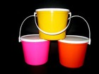 3  Buckets   Lids   80 Oz  1 Ea Pink Yellow Orange Mfg In Usa  Lead Free