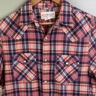Vtg Denim   Supply Ralph Lauren Red Blue Plaid Short Sleeve Pearl Snap Shirt Med