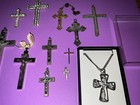 Estate Lot 12 Of Antique_  Vintage Crucifixes French Ebony Rhinesrones   Metal 