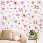 60 Pcs Flower Peel And Stick Wall Decals Watercolor Vinyl Peony Floral And Leave