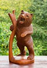 Wooden Hand Carved Bear Statue Handmade Figurine Sculpture Wood Lodge Cabin Art
