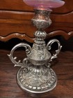 Large 20  Antique Victorian Silver Plate Pink Opalescent Glass Epergne Vase