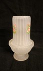 Vintage Fairy Lamp Satin Frosted Glass Ribbed With Pink Roses Floral 6 5  Tall