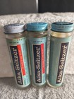 Lot Of 3 Vintage Alka-seltzer Glass Bottles Blue Tin Cap Different Labels