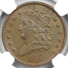 1832 Classic Head Half Cent 1 2c Ngc Au55 Bn  bn001 